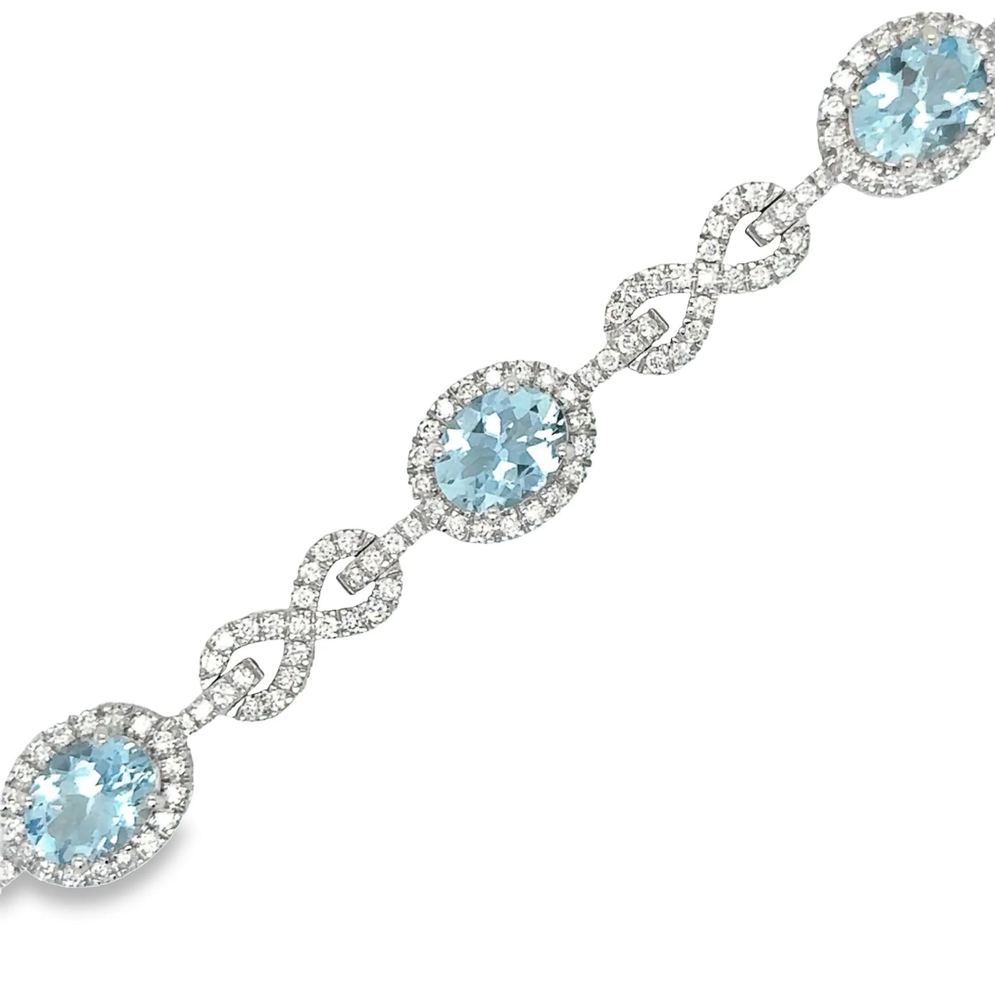 14KT WHITE GOLD AQUAMARINE AND DIAMONDS TENNIS BRACELET