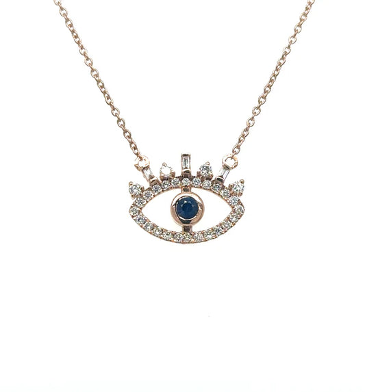 14K ROSE GOLD DIAMOND EVIL EYE NECKLACE