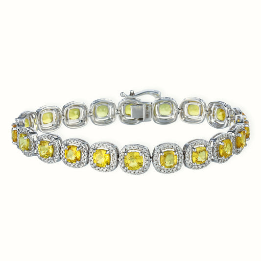 14KT DIAMOND YELLOW SAPPHIRE CUSHION SHAPE BRACELET