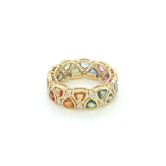 14KT GOLD MULTI SAPPHIRE RING WITH DIAMONDS
