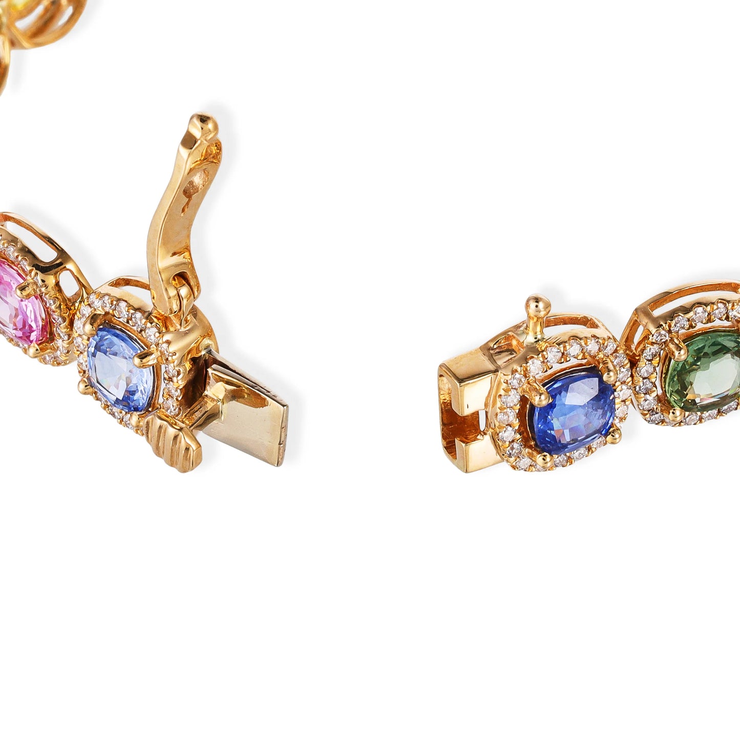 14KT DIAMOND MULTI SAPPHIRE CUSHION SHAPE BRACELET