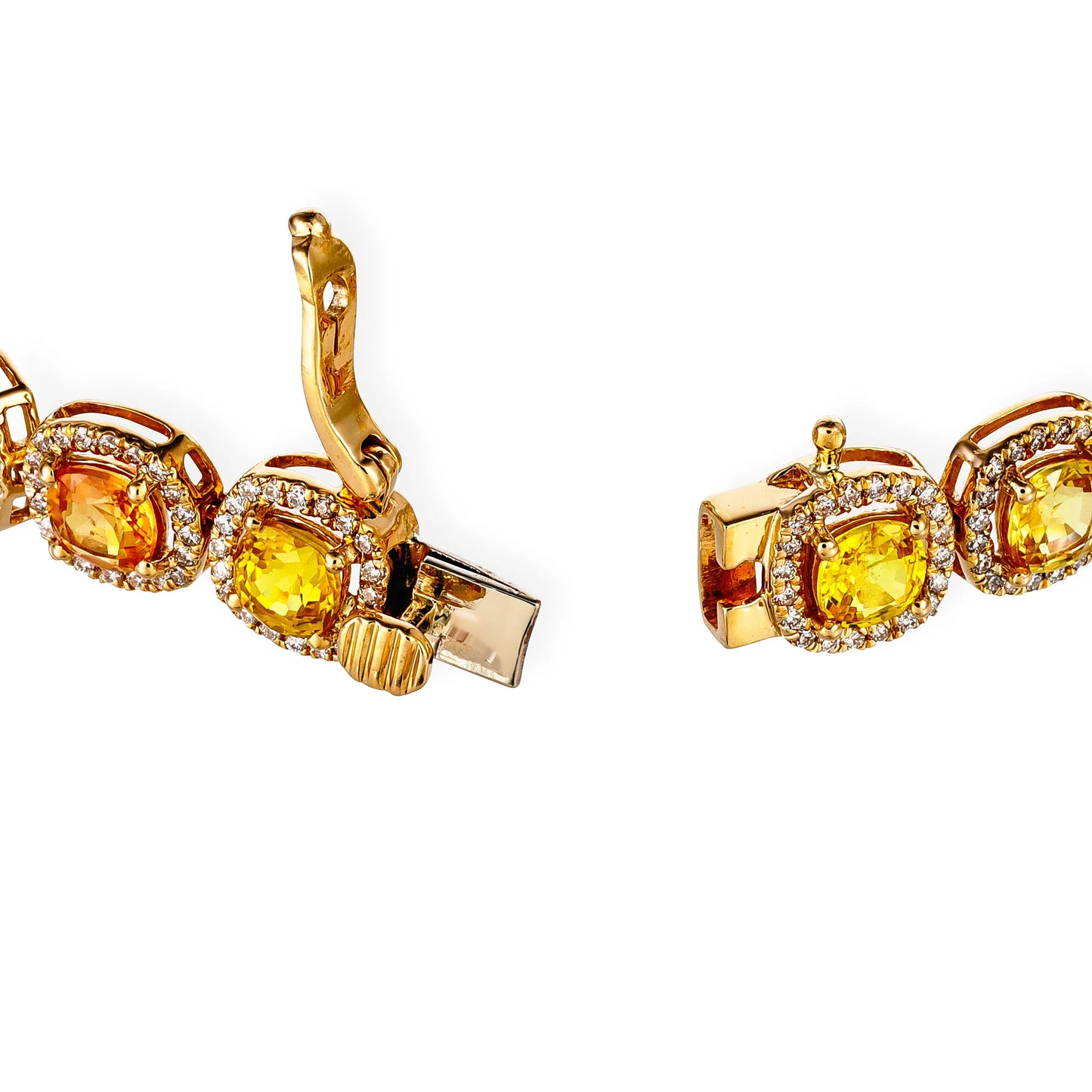 14KT DIAMOND ORANGE SAPPHIRE CUSHION SHAPE BRACELET