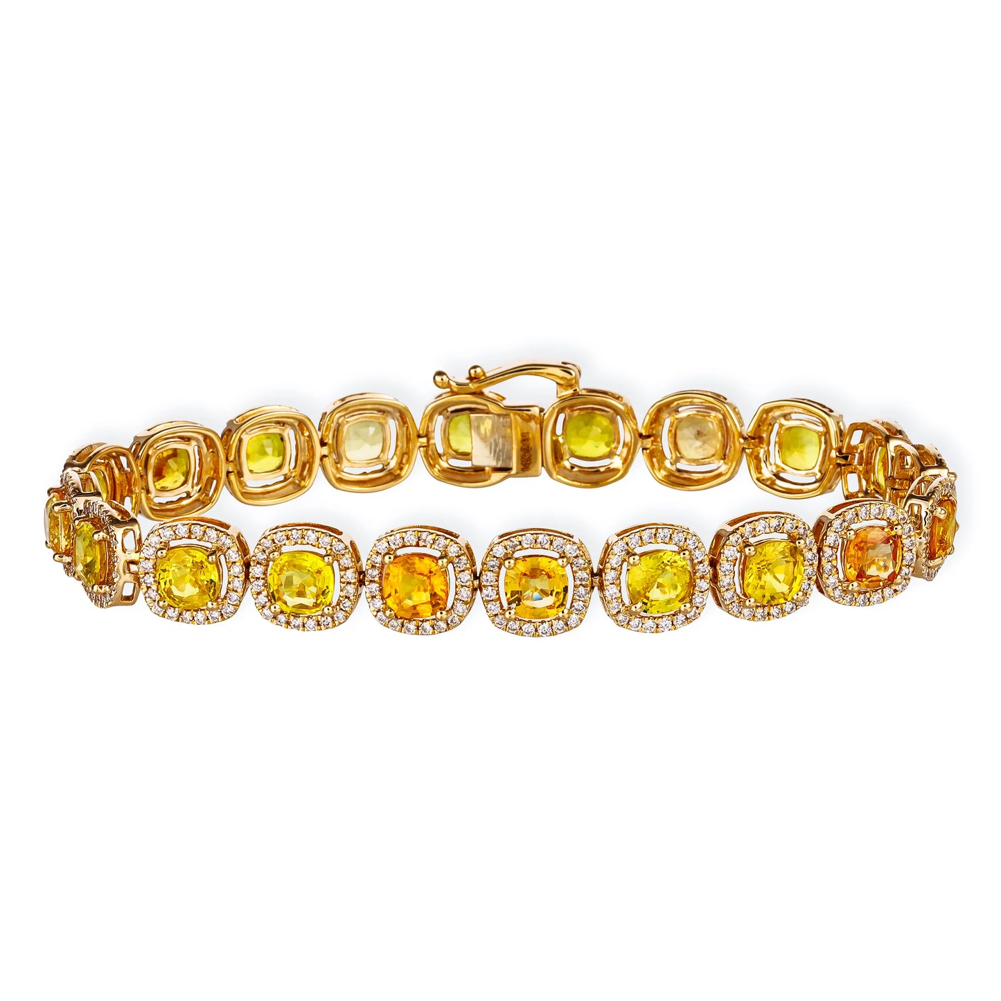 14KT DIAMOND ORANGE SAPPHIRE CUSHION SHAPE BRACELET