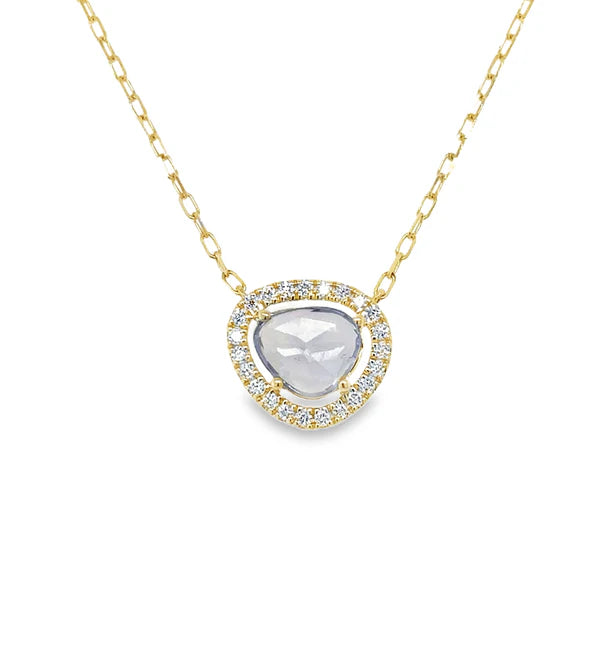 14KT YELLOW GOLD ROSE CUT SAPPHIRE AND DIAMONDS NECKLACE