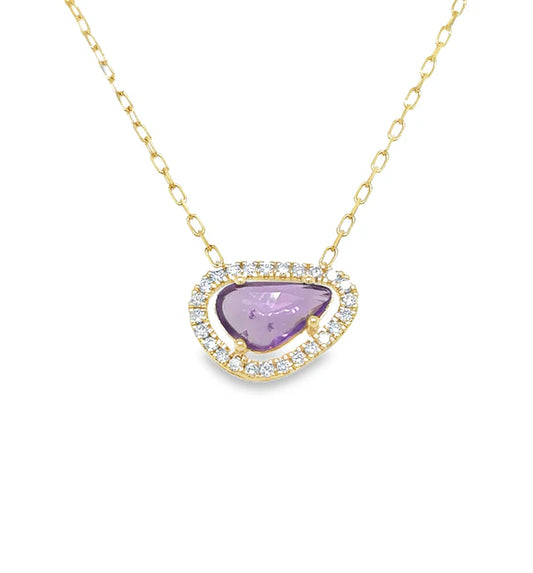 14KT YELLOW GOLD ROSE CUT SAPPHIRE AND DIAMONDS NECKLACE