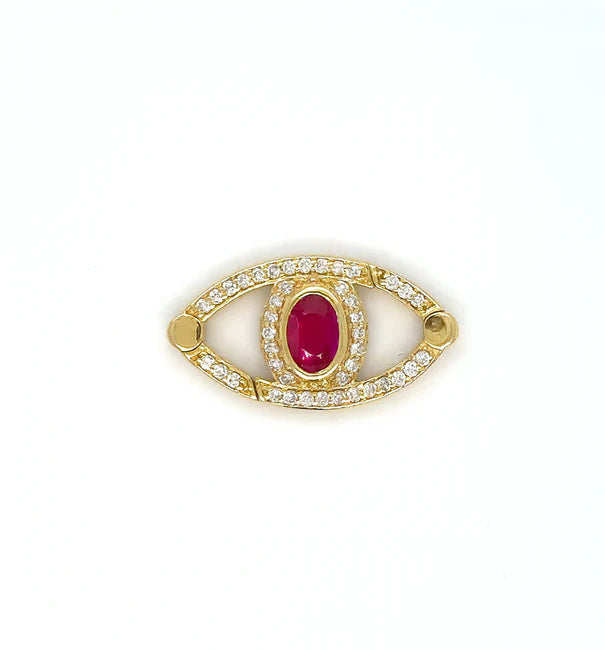14K YELLOW GOLD EVIL EYE RUBY AND DIAMOND CONNECTOR/LOCK
