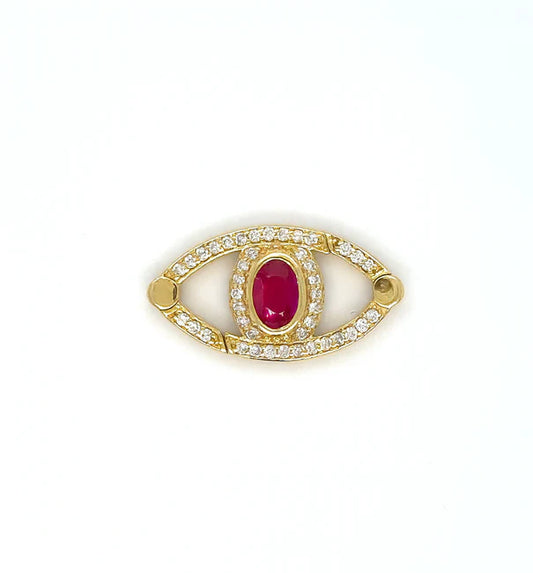 14K YELLOW GOLD EVIL EYE RUBY AND DIAMOND CONNECTOR/LOCK