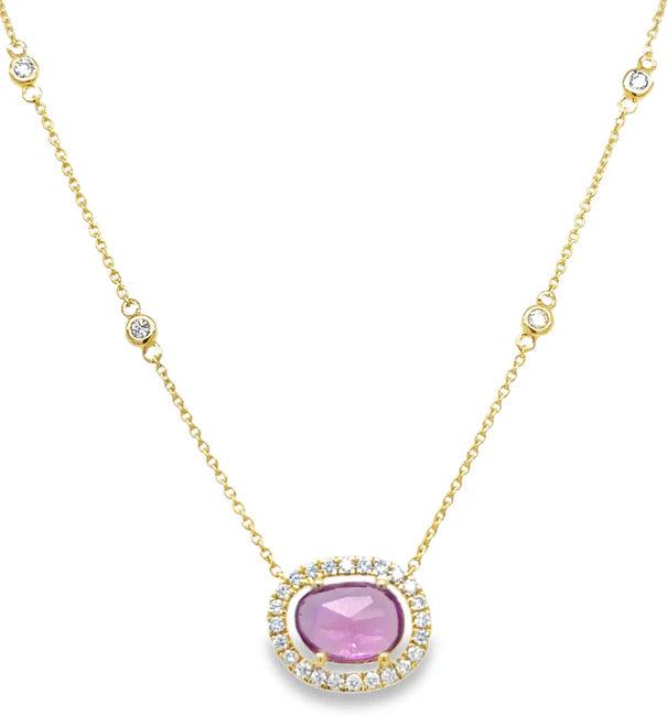 14KT YELLOW GOLD ROSE CUT SAPPHIRE AND DIAMONDS NECKLACE