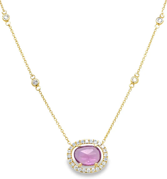 14KT YELLOW GOLD ROSE CUT SAPPHIRE AND DIAMONDS NECKLACE