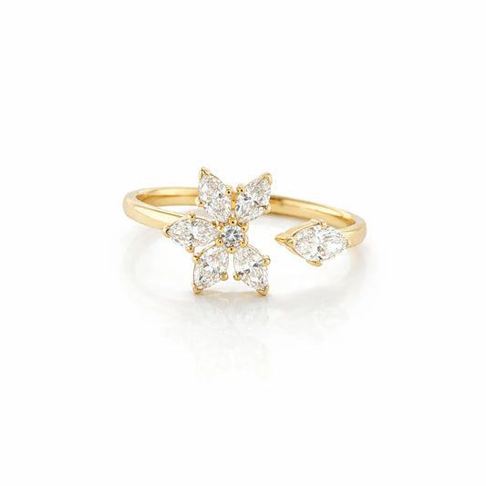 14KT YELLOW GOLD DIAMOND FLOWER RING