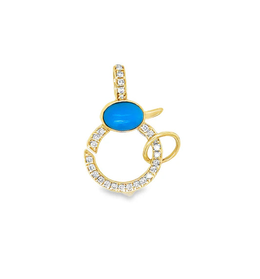4KT YELLOW GOLD TURQUOISE AND DIAMOND LOBSTER LOCK