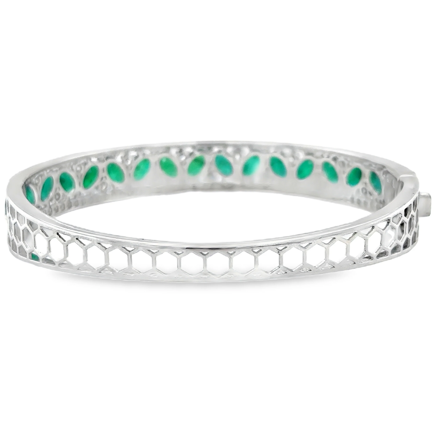 18K WHITE GOLD EMERALD AND DIAMOND BRACELET