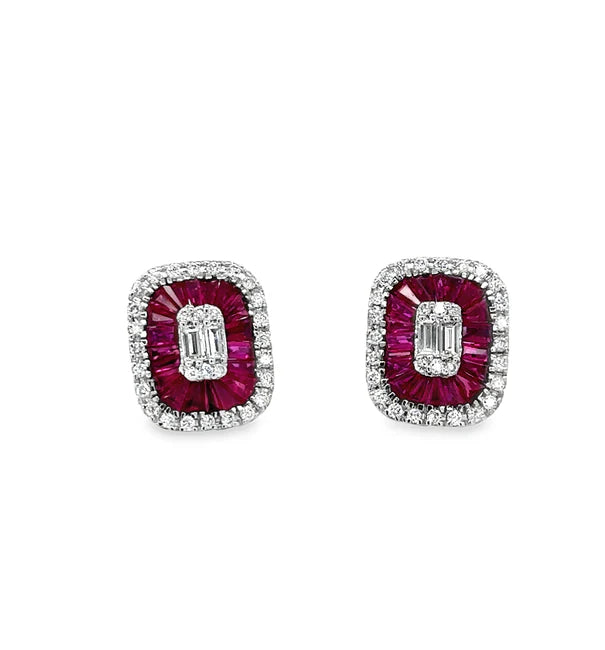 14KT WHITE GOLD RUBY AND DIAMONDS EARRING