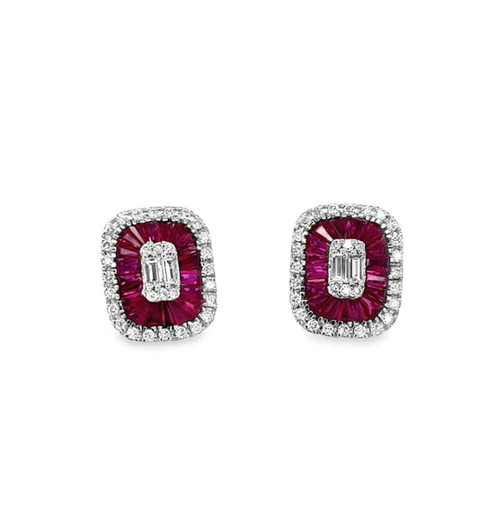 14KT WHITE GOLD RUBY AND DIAMONDS EARRING