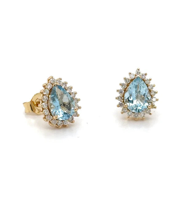 14KT YELLOW GOLD AQUAMARINE WITH DIAMONDS EARRING