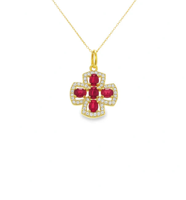 14KT YELLOW GOLD RUBY AND DIAMOND PENDANT