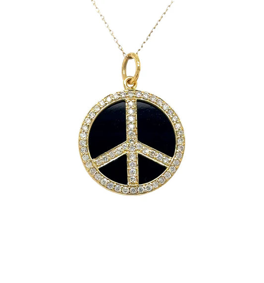14KT YELLOW GOLD LAPIS PEACE SIGN PENDANT WITH DIAMONDS