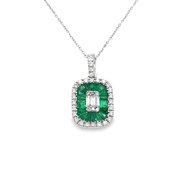 14KT WHITE GOLD EMERALD AND DIAMONDS PENDANT