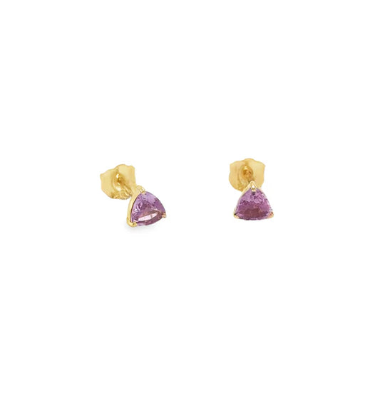14KT YELLOW GOLD TRILLION SHAPE PINK SAPPHIRE EARRING