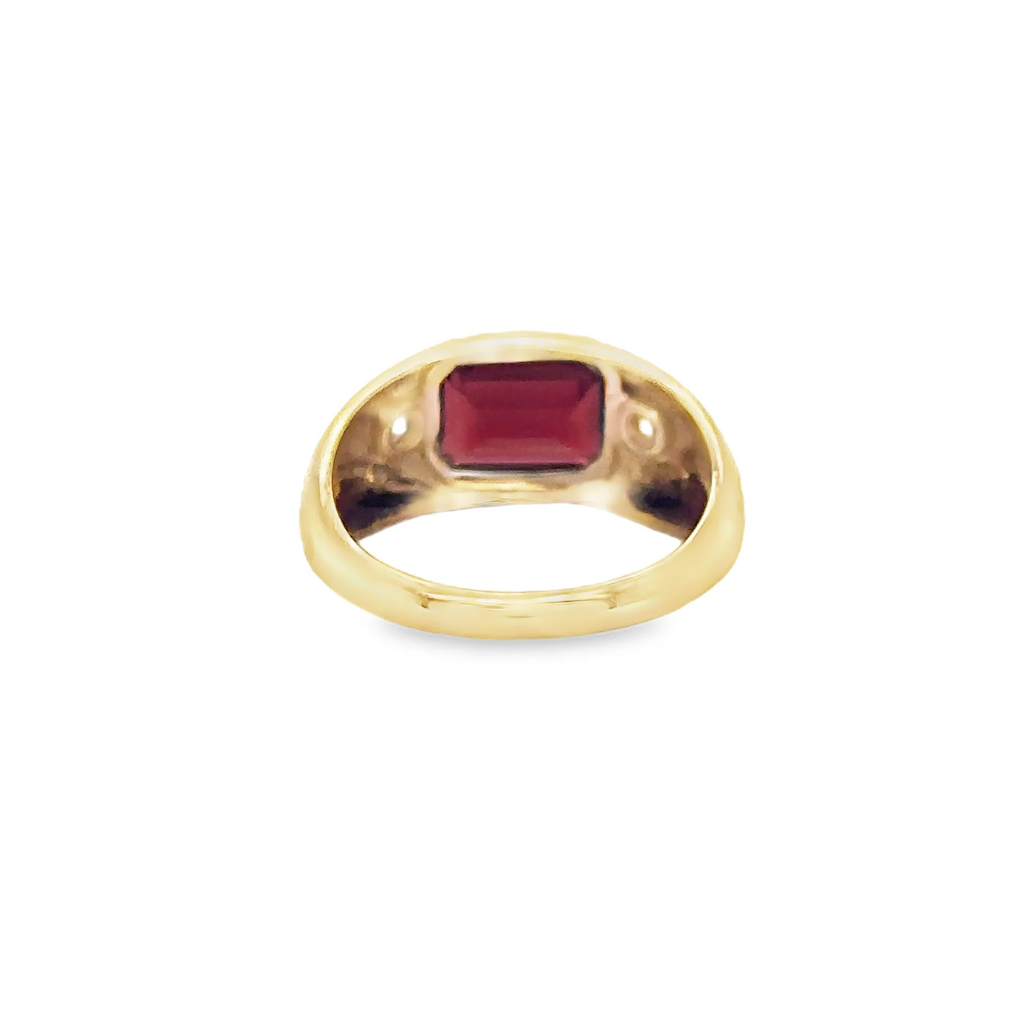 14KT YELLOW GOLD GARNET RING WITH DIAMONDS