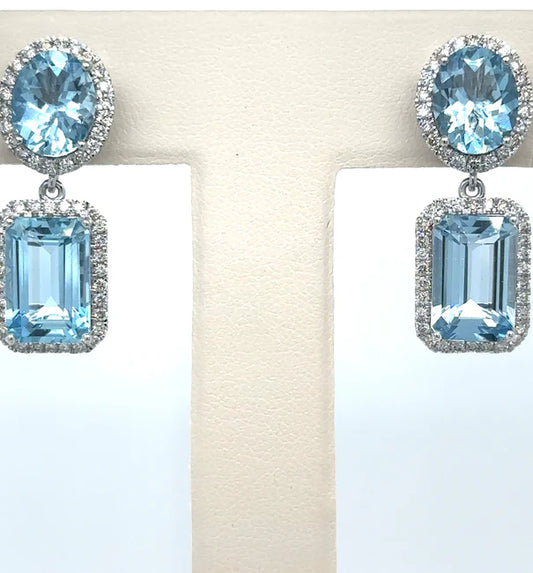 14K WHITE GOLD AQUAMARINE AND DIAMOND EARRING