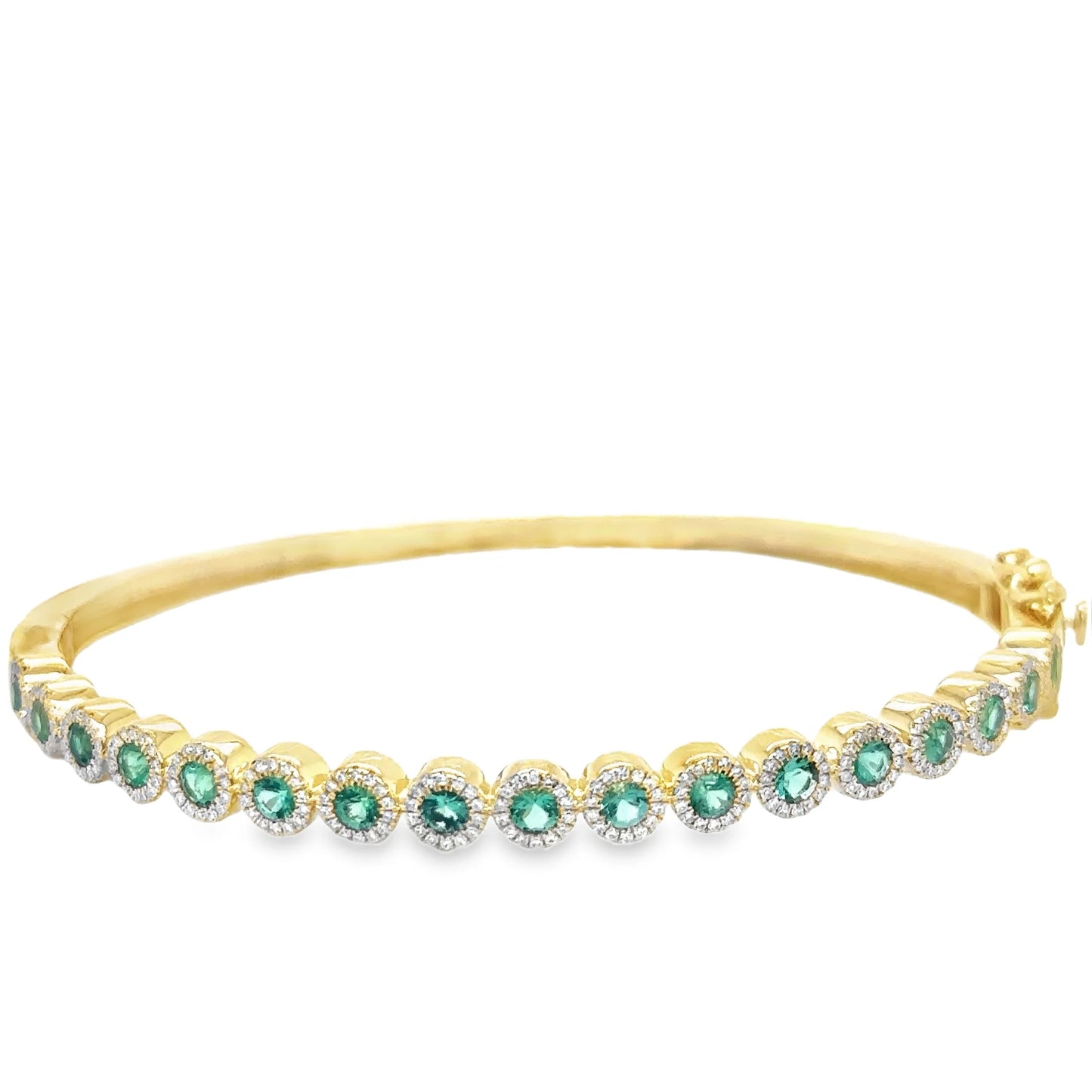 14KT YELLOW GOLD EMERALD AND DIAMONDS BANGLE