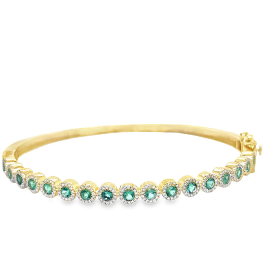 14KT YELLOW GOLD EMERALD AND DIAMONDS BANGLE