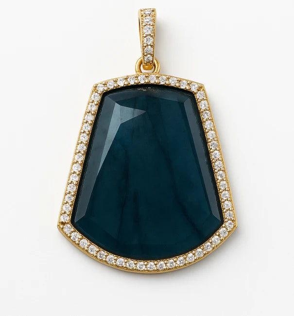 18KT YELLOW GOLD BLUE TOURMALINE AND DIAMONDS PENDANT