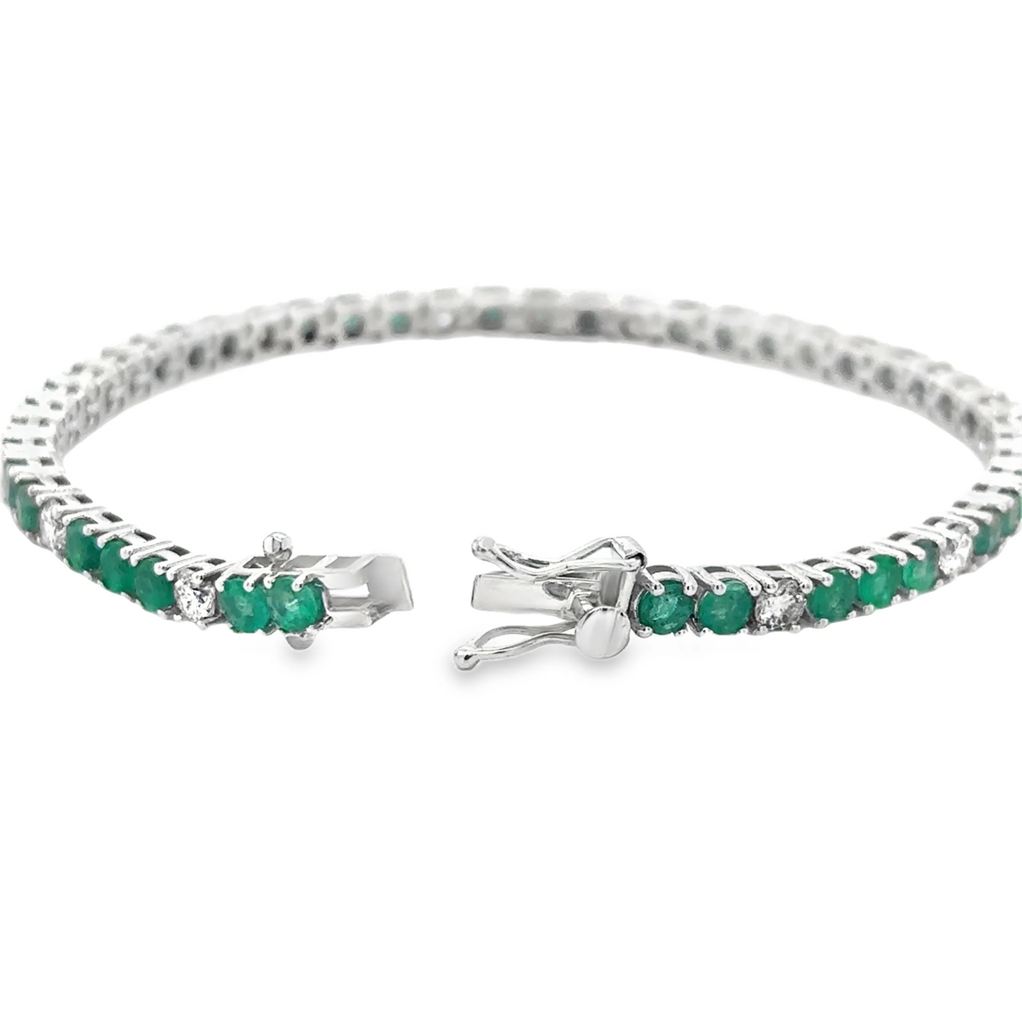 14KT WHITE GOLD DIAMOND AND EMERALD BRACELET