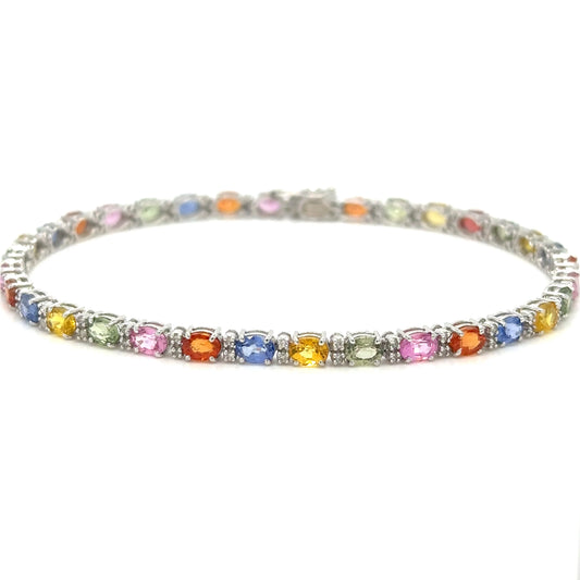 18K WHITE GOLD MULTI SAPPHIRE AND DIAMONDS BRACELET