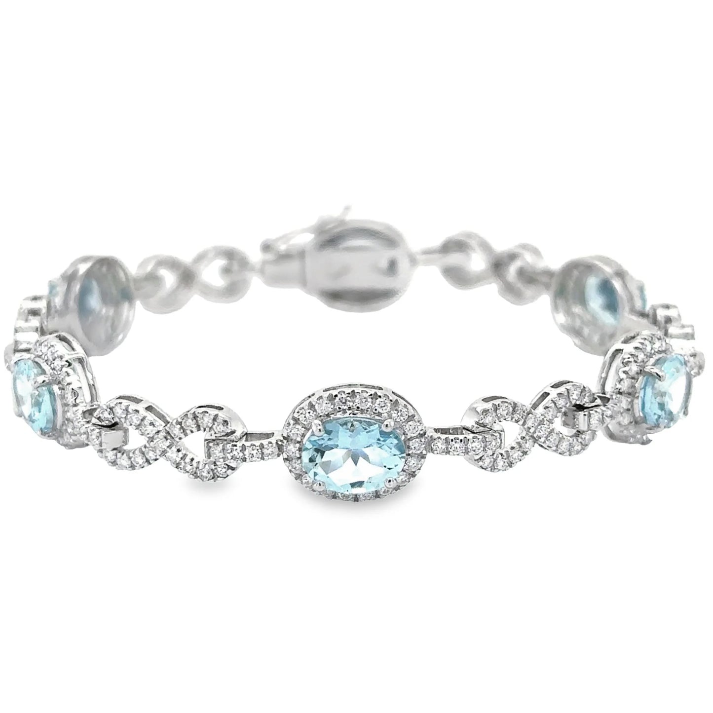 14KT WHITE GOLD AQUAMARINE AND DIAMONDS TENNIS BRACELET