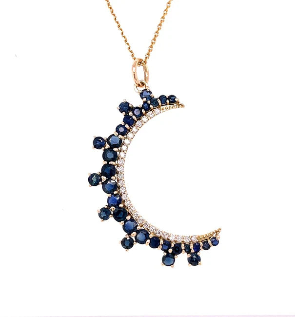 14KT YELLOW GOLD BLUE SAPPHIRE MOON PENDANT