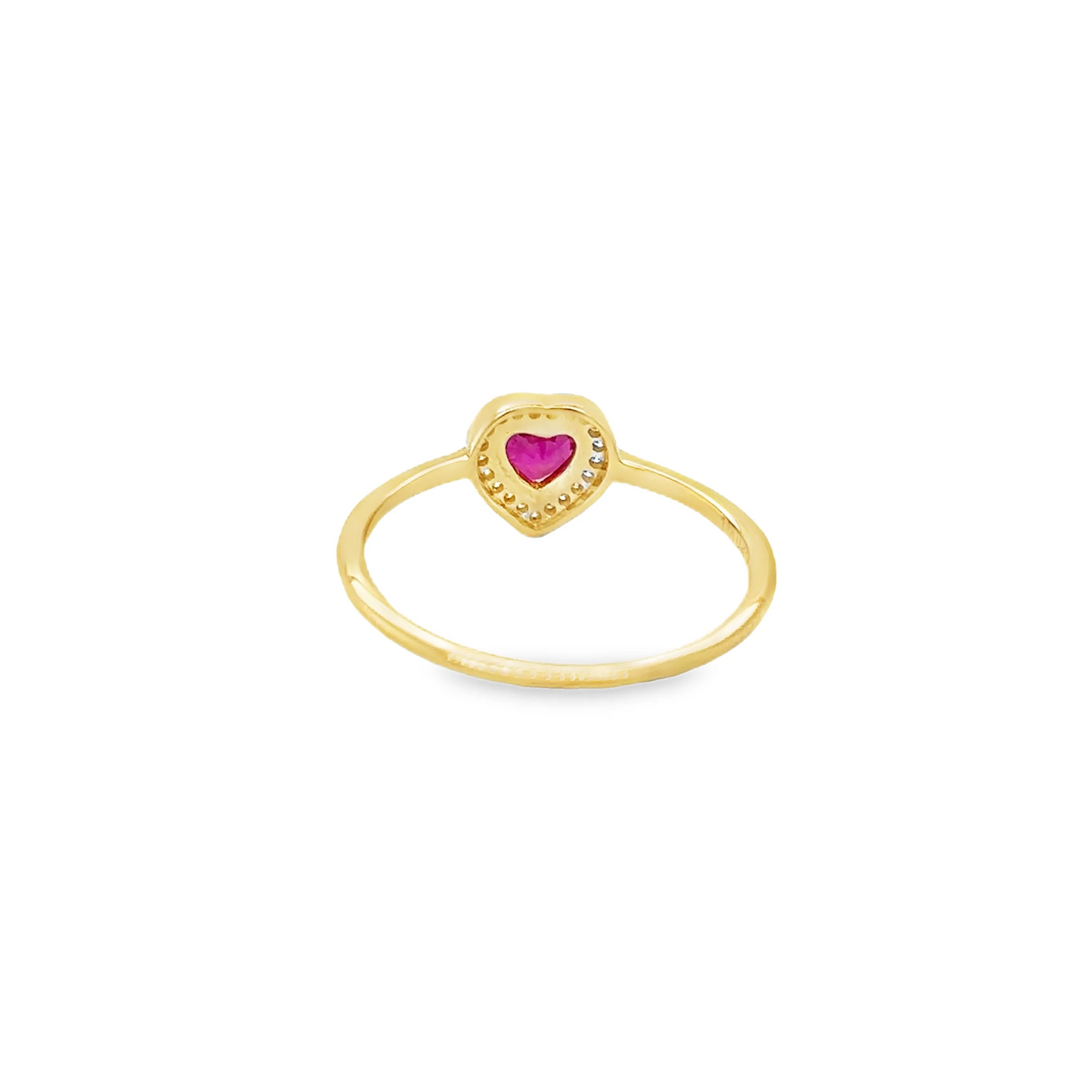 14KT YELLOW GOLD HEART SHAPE RUBY AND DIAMONDS RING