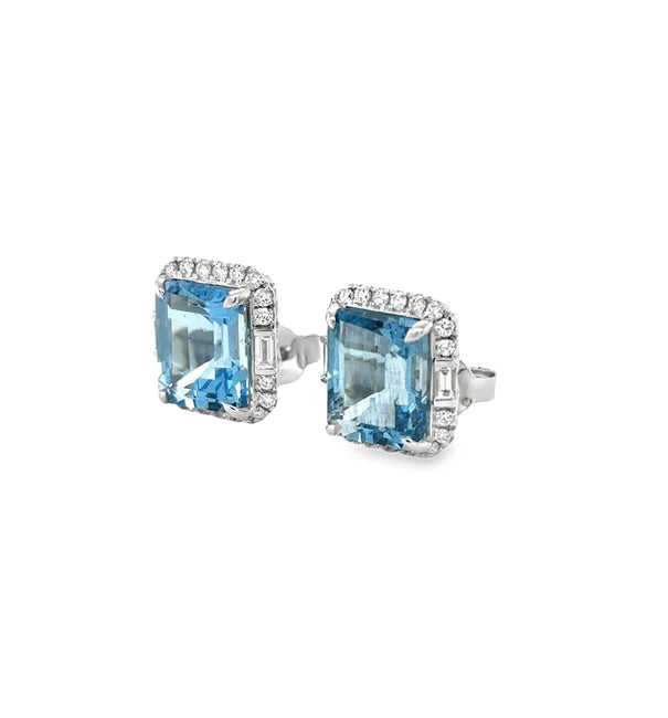 14KT WHITE GOLD AQUAMARINE AND DIAMONDS EARRING
