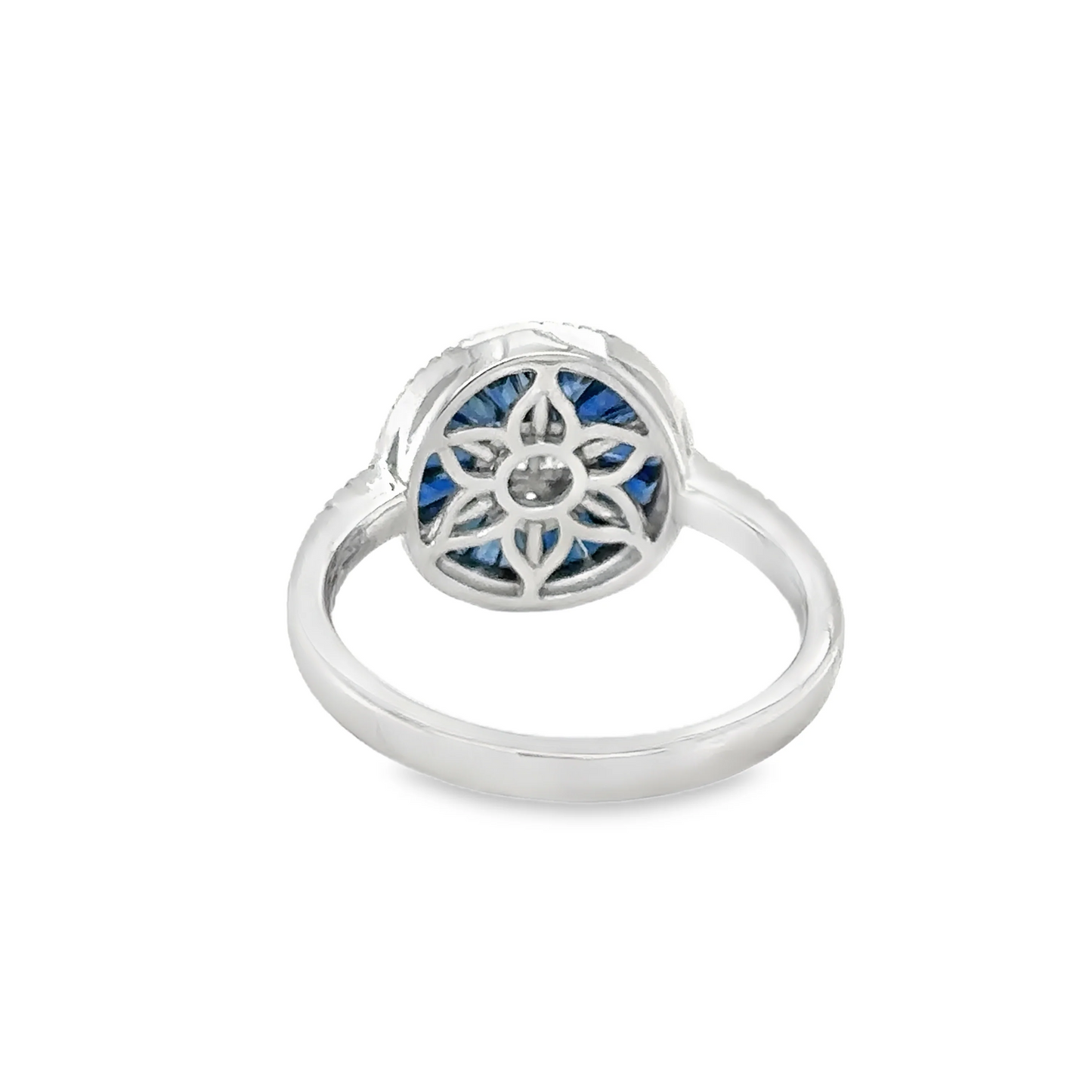 14KT WHITE GOLD BLUE SAPPHIRE AND DIAMONDS ROUND RING