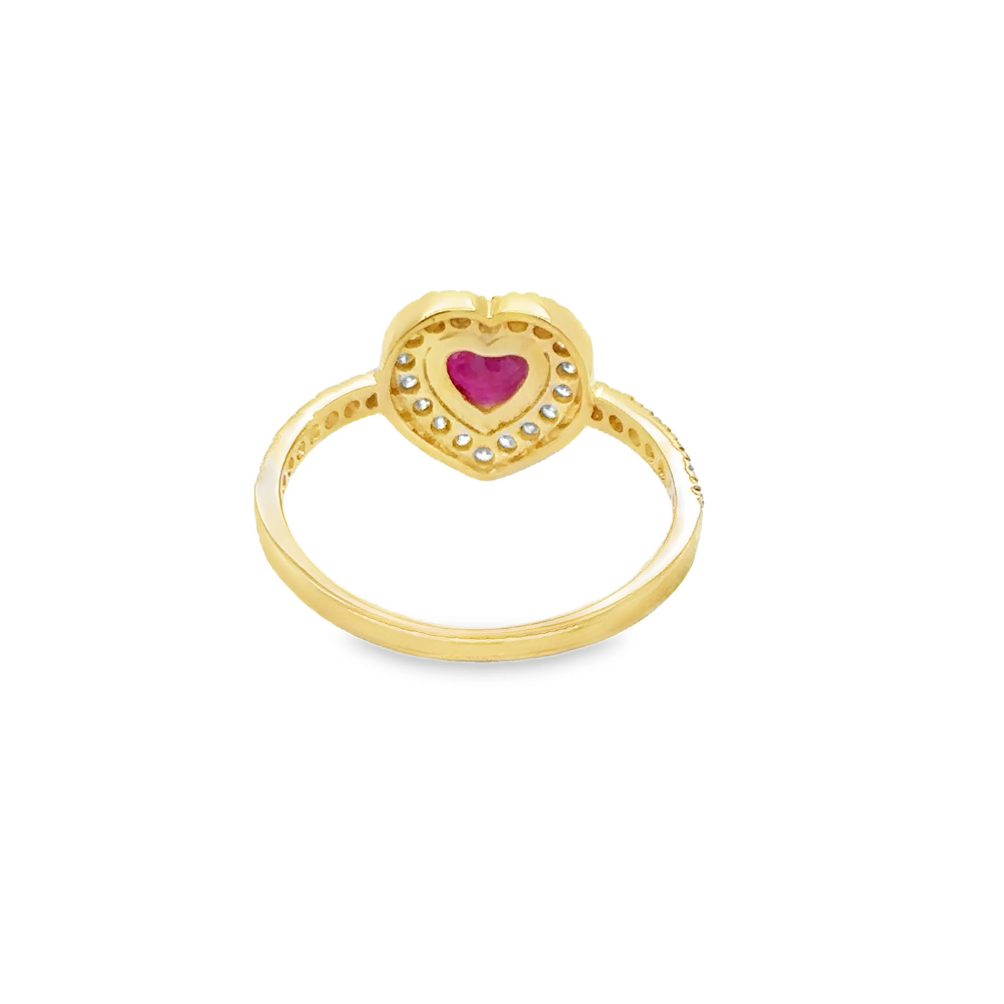 14KT YELLOW GOLD HEART SHAPE RUBY AND DIAMONDS RING