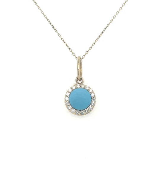 14KT YELLOW GOLD TURQUOISE PENDANT WITH DIAMONDS