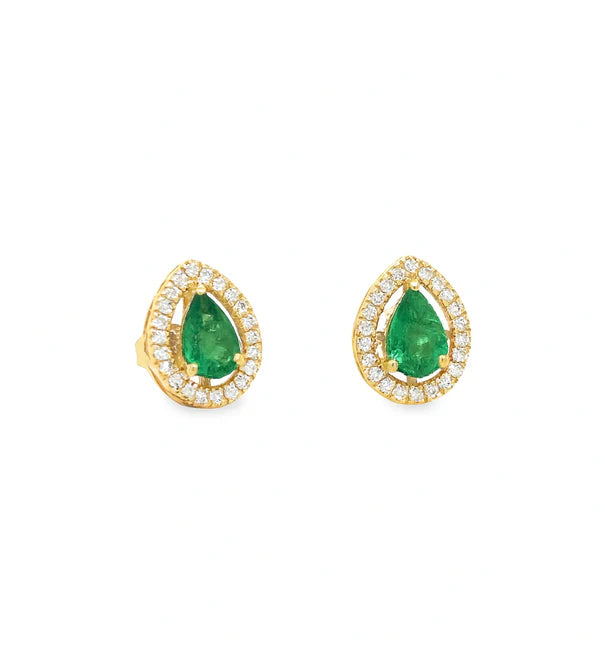 14KT YELLOW GOLD EMERALD AND DIAMONDS EARRING