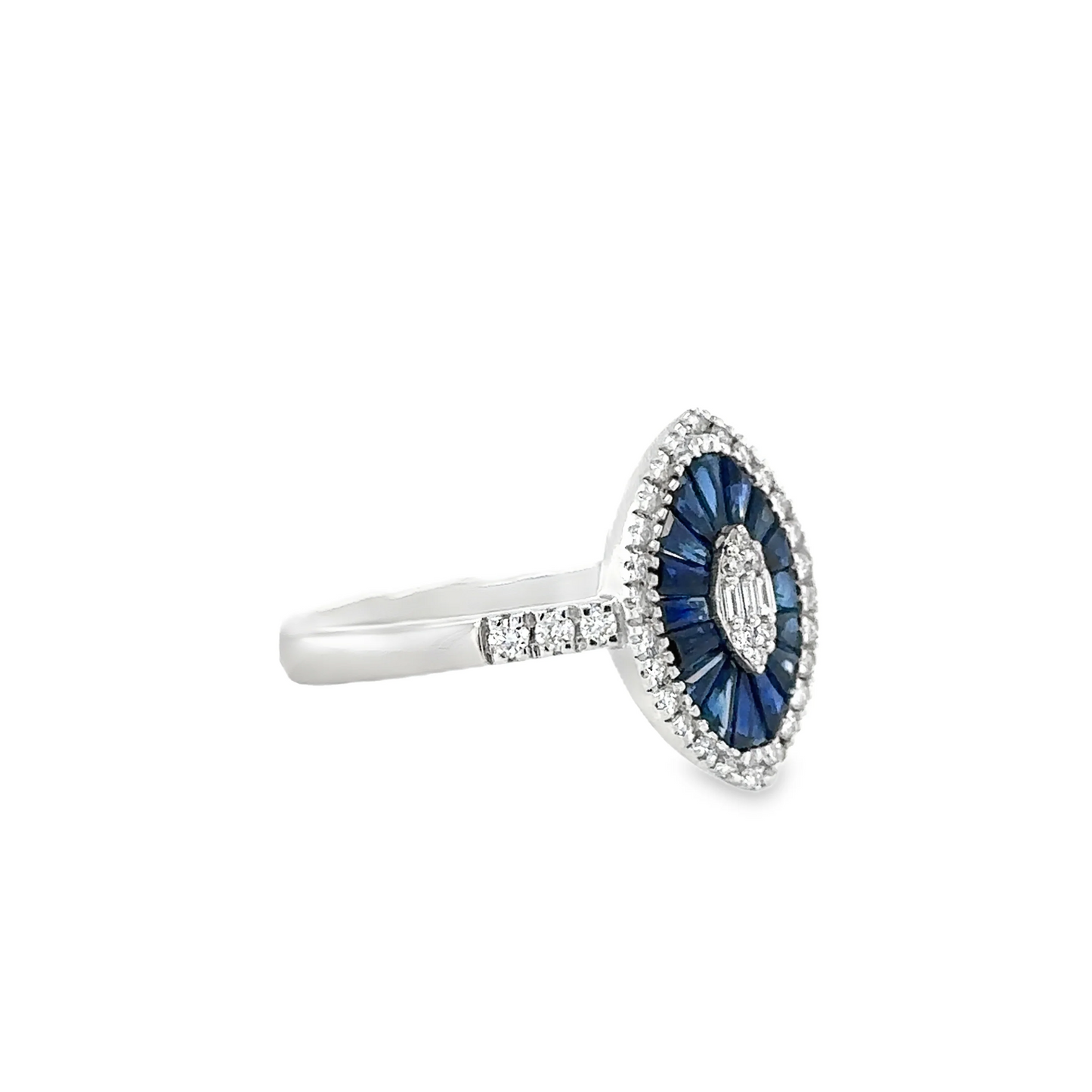 14KT WHITE GOLD BLUE SAPPHIRE AND DIAMONDS MARQUISE RING