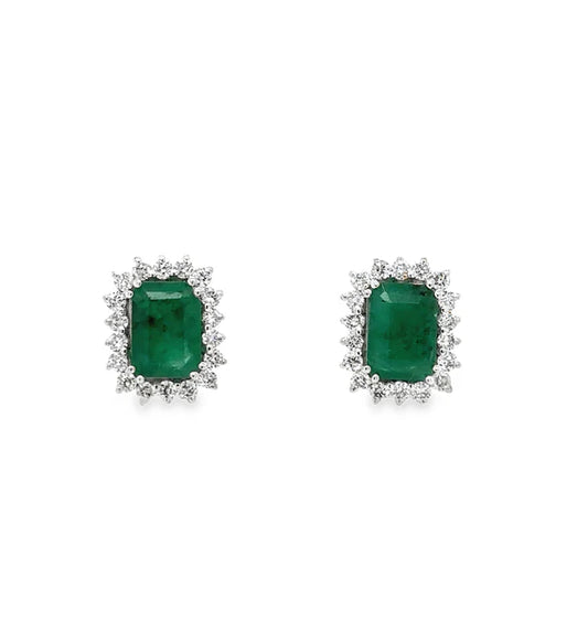 14KT WHITE GOLD EMERALD AND DIAMOND EARRING