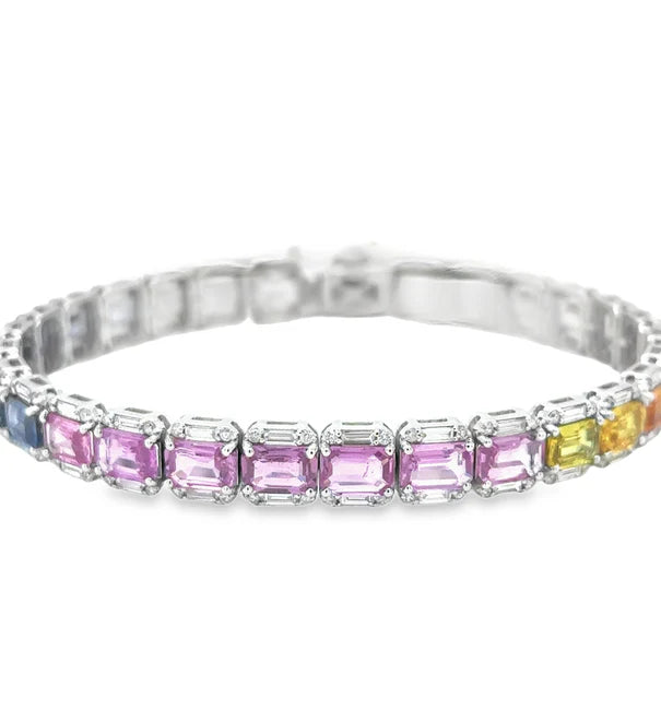 18KT WHITE GOLD MULTI SAPPHIRE AND DIAMONDS BRACELET