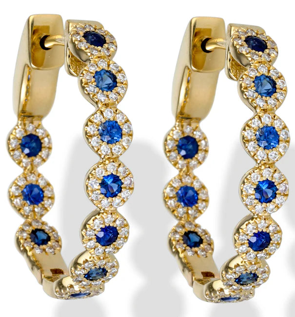14KT.GOLD/DIAMOND WITH BLUE SAPPHIRE EARRINGS 18 MM.