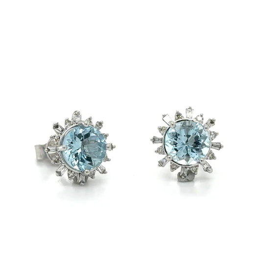 14KT WHITE GOLD AQUAMARINE WITH DIAMONDS EARRING