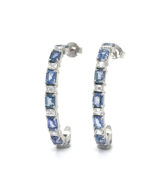 18KT WHITE GOLD SAPPHIRE AND DIAMONDS HOOP EARRING