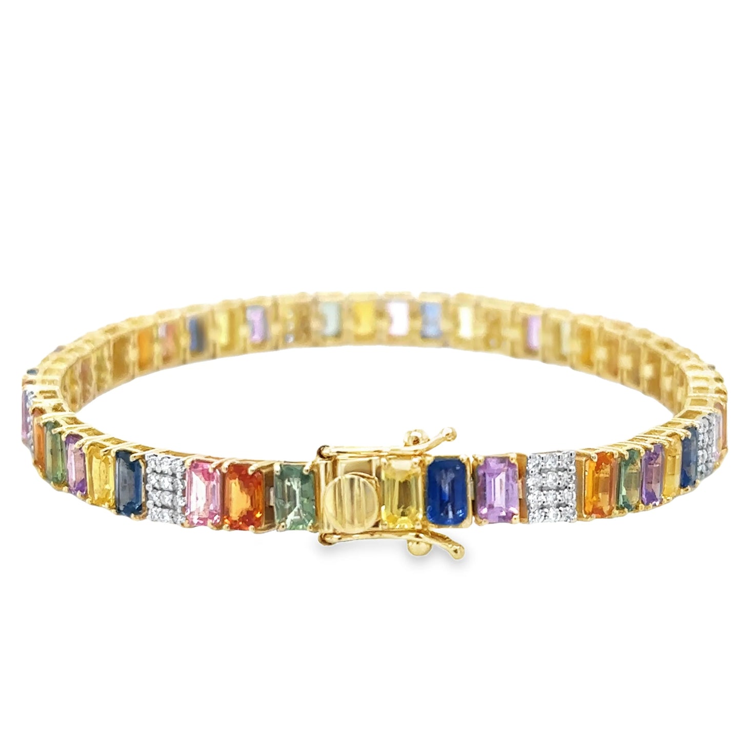 14KT YELLOW GOLD MULTI SAPPHIRE AND DIAMONDS BRACELET