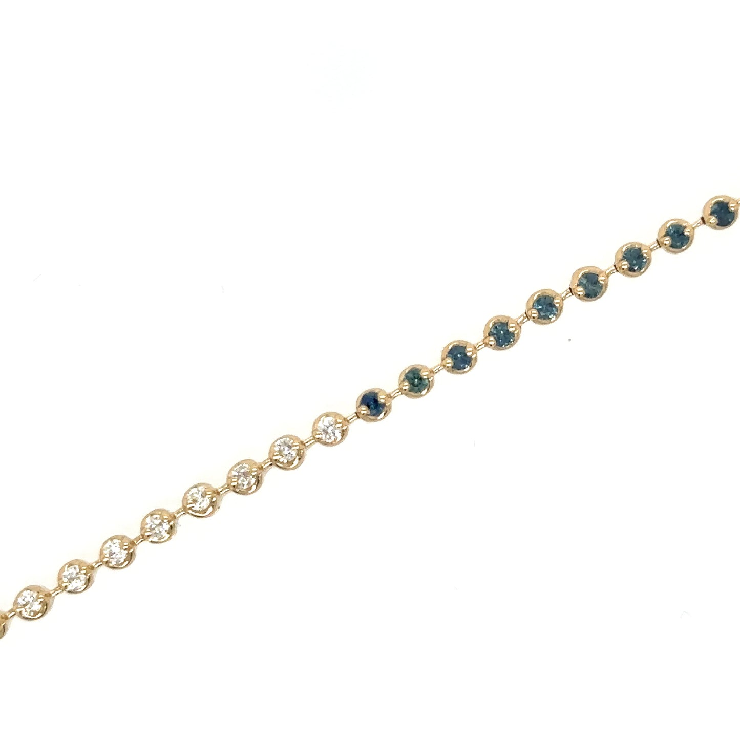 14KT YELLOW GOLD DIAMONDS AND BLUE SAPPHIRE TENNIS BRACELET