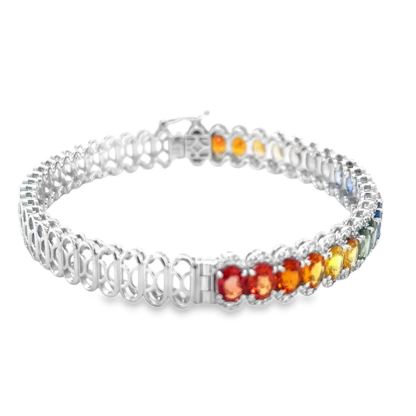 14KT WHITE GOLD DIAMOND AND MULTI SAPPHIRE BRACELET