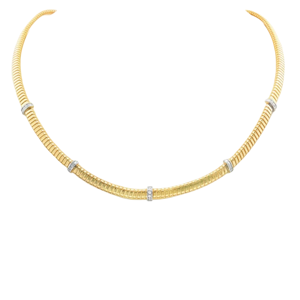 14KT YELLOW GOLD DIAMOND TUBOGAS NECKLACE