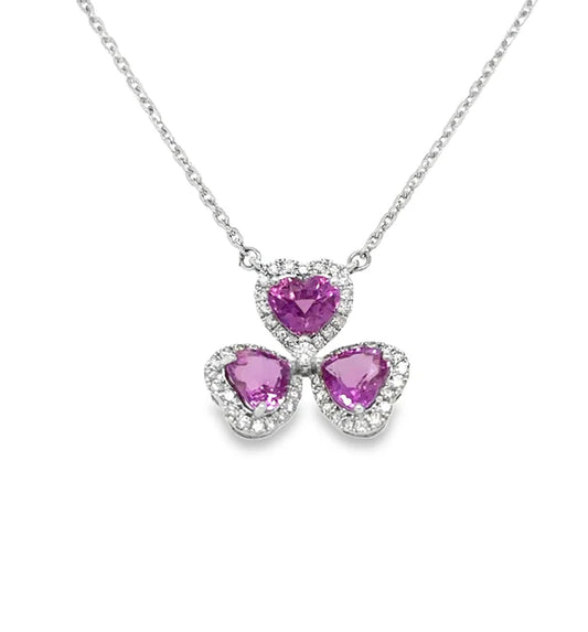 18K WHITE GOLD PINK SAPPHIRE AND DIAMONDS NECKLACE