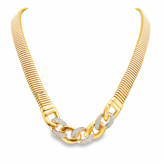 14KT YELLOW GOLD DIAMOND FLAT TUBOGAS NECKLACE